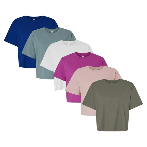 American Apparel Women’s Fine Jersey Boxy T-Shirt 100% Cotton, Plain Solid Tees Bulk Assorted Pack T-Shirt (Bright +Dark Color 6 Pack, L)