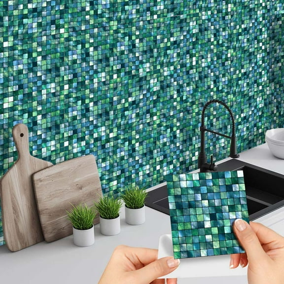 Mosaic tile self adhesive Peel and Stick Tile Decal, 9Pcs Water-Proof Backsplash Wall Sticker for Kitchen, Bathroom