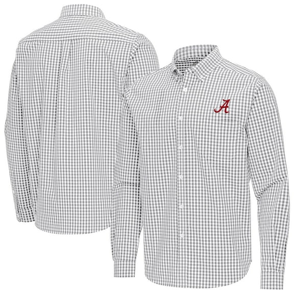 Men's Antigua Gray Alabama Crimson Tide Ellis Woven Tri-Blend Long Sleeve Button-Down Shirt