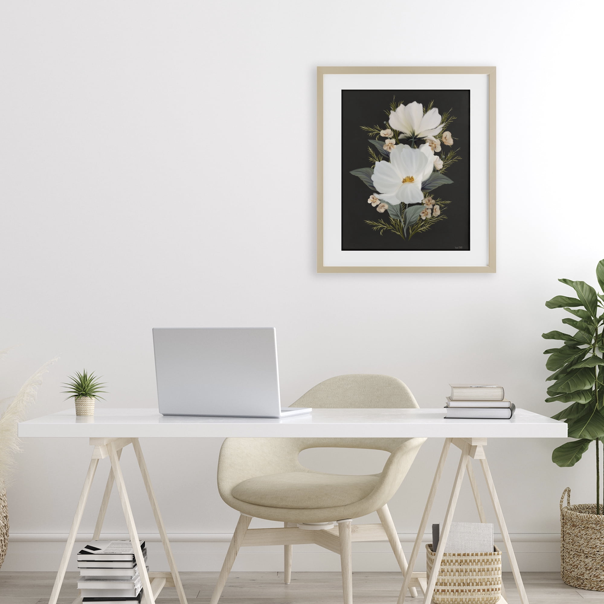 Stupell Industries Lace Cosmos Flowers Birch Framed Print Under Glass, design by House Fenway