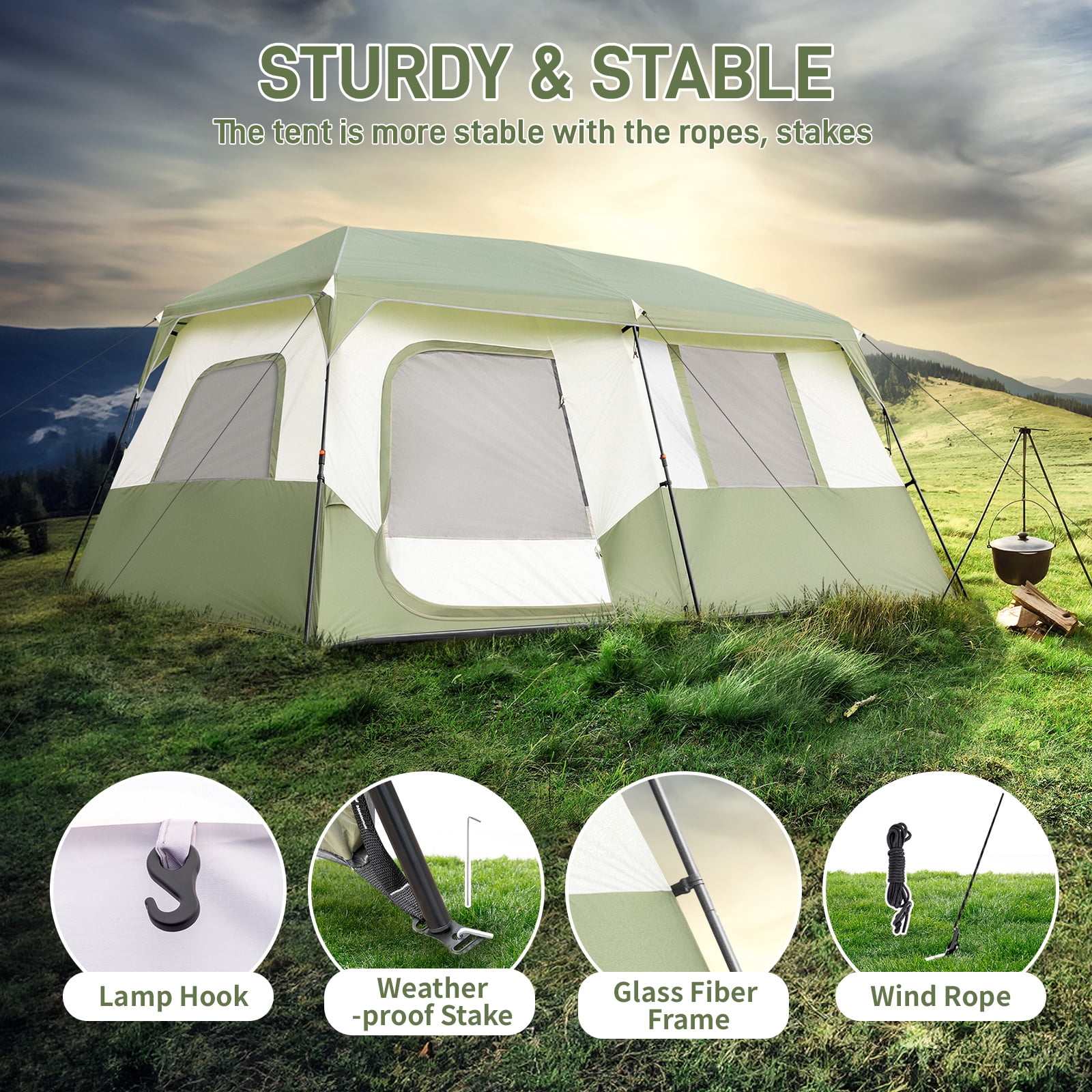 Ktaxon Camping Tent Instant Cabin Tent 8 Person 2 Room Huge Tent for Family with Storage Pockets