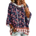thumbnail image 2 of Women Casual Hooded Sweatshirt 3/4 Sleeve Floral Pattern Oversized Pullover Loose Fit Drawstring Hoodie Trendy Travel And Going Out Pullover Tops, 2 of 6