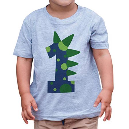 

7 ate 9 Apparel Boy s One 1st 1 First Birthday Dinosaur Spike Dino Grey T-Shirt