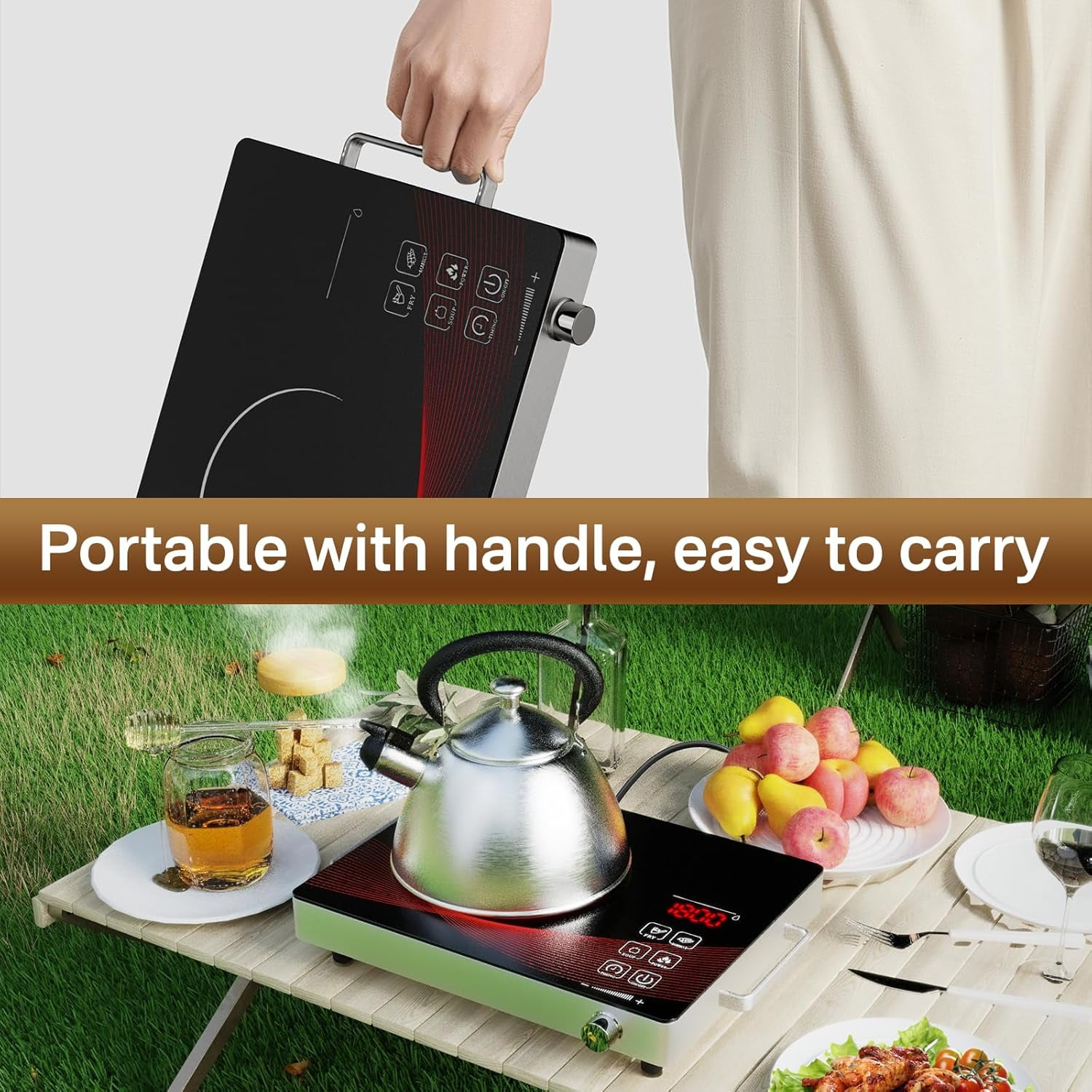 1800W Portable Electric Ceramic Cooktop with Timer & Touch Control, 11 Heat Levels Single Burner Non-Induction Hot Plate for All Cookware, Black