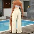 thumbnail image 6 of Hfyihgf Womens High Waisted Pants Wide Leg Side High Slit Long Palazzo Pants Summer Casual Loose Flowy Beach Trousers with Pockets(Beige,XXL), 6 of 8