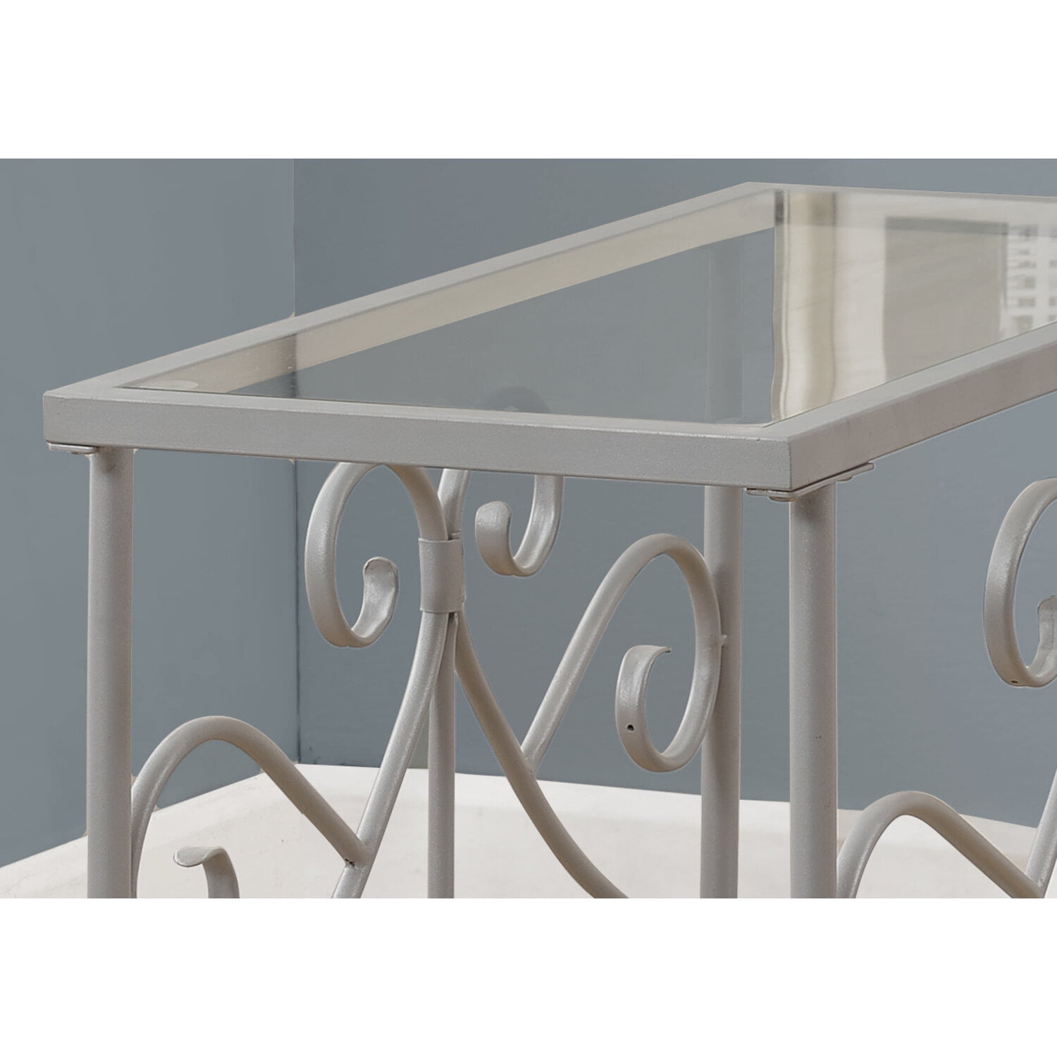Monarch Accent Table Silver Metal With Tempered Glass