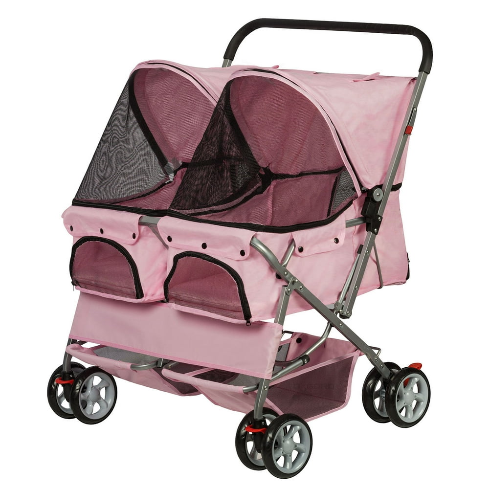 Paws & Pals Pet Double Foldable Pet Stroller, 4 Wheel