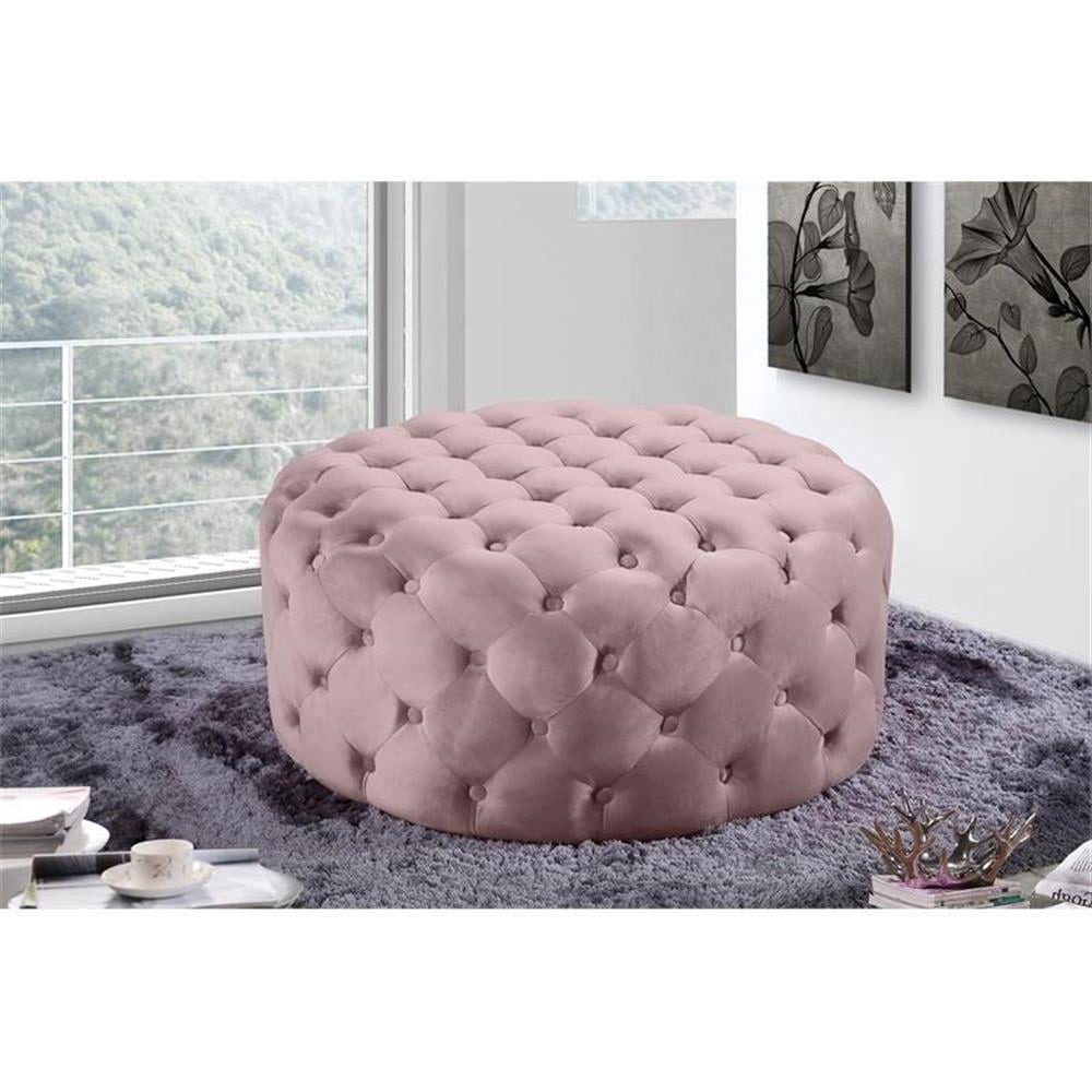 Pemberly Row Modern Button Tufted Pink Velvet Ottoman and Bench