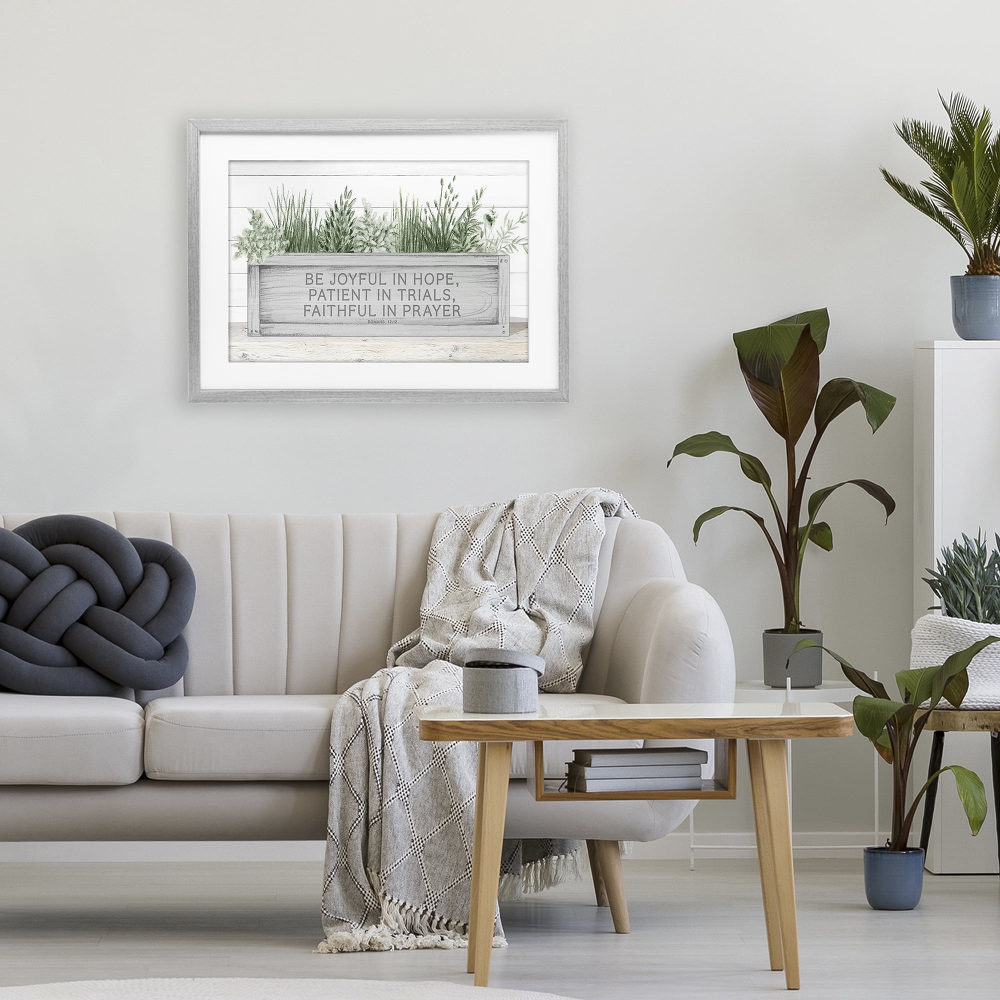 Stupell Industries Be Joyful Flower Box Gray Framed Print Under Glass, design by Janice Gaynor