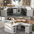 thumbnail image 2 of Homieasy L Shaped Desk with Power Outlet and USB Ports, 60 Inch Corner Computer Desk with Drawers and Storage Shelves, Large 2 Person Study Table L-Shaped Office Desk with File Cabinets, White, 2 of 8