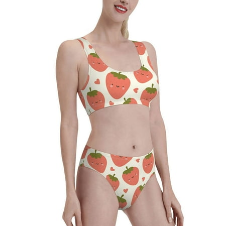 Picia Hand Drawn Strawberry Women s High Waisted Bikini Scoop Neck Swimsuit Two Pieces Bathing Suit-Medium