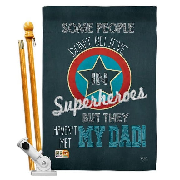 Breeze Decor BD-FD-HS-115104-IP-BO-D-US16-SB 28 x 40 in. Superhero Dad Summer Fathers Day Impressions Decorative Vertical Double Sided House Flag Set with Pole Bracket & Hardware