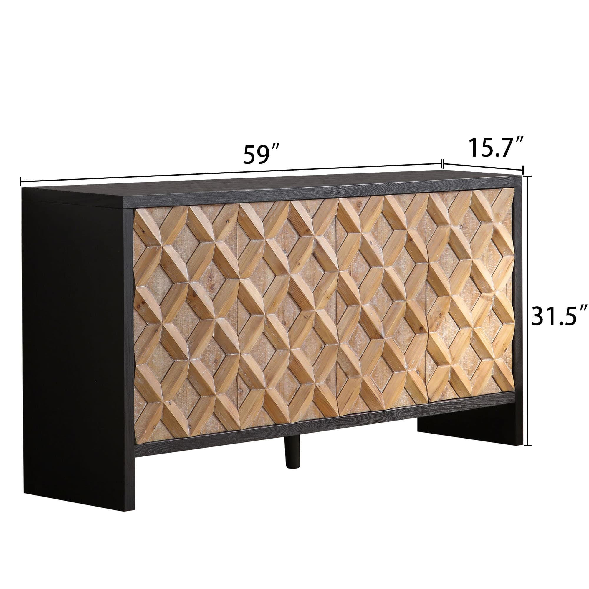 Rustic 4 - Door Wood Cabinet with Geometric Pattern – Modern Storage Solution for Any Space
