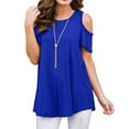 thumbnail image 2 of DYMADE Women's Cold Shoulder Short Sleeve Blouse Shirts Round Neck Solid Printed Casual Tunic Tops, 2 of 3