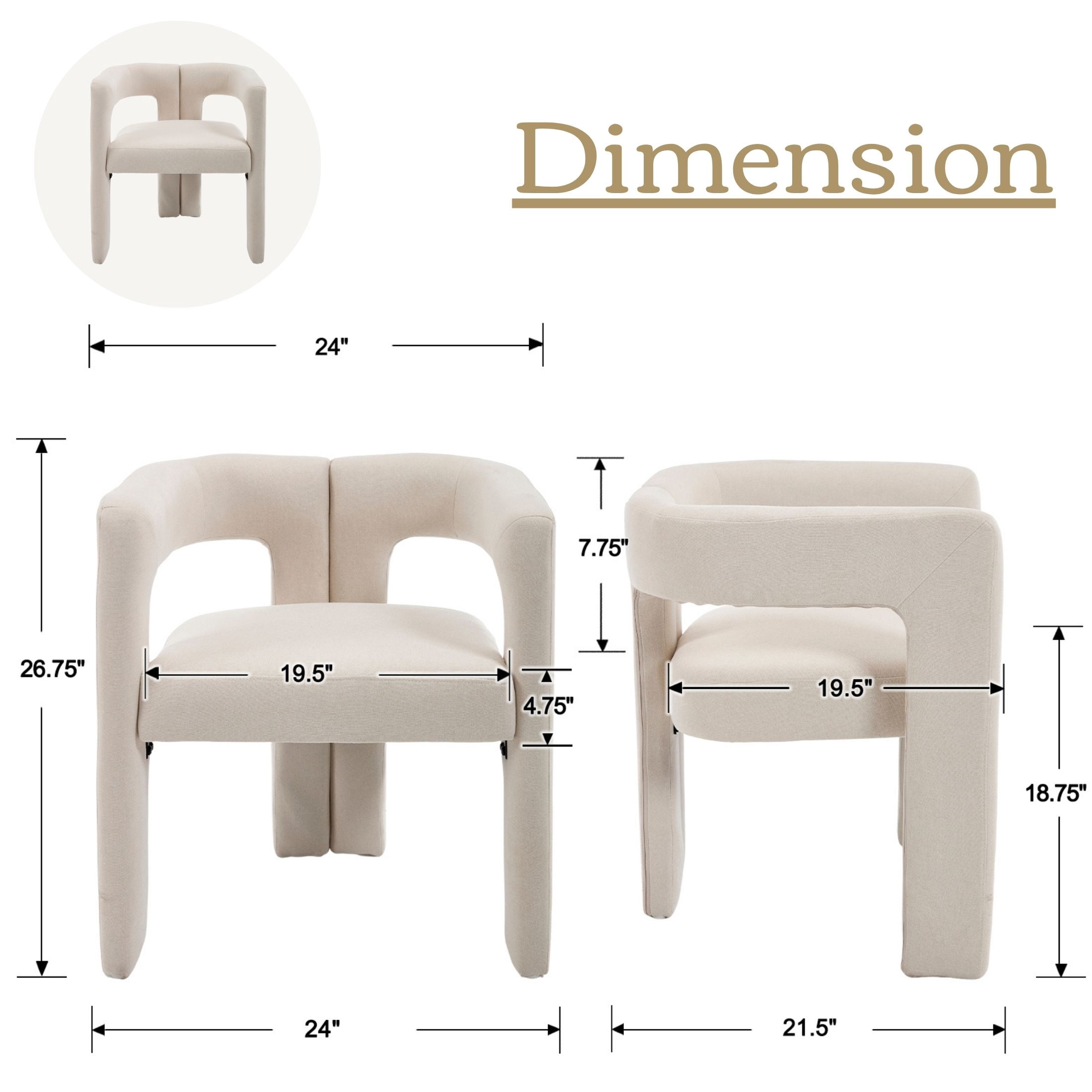 Guyou Modern Boucle Dining Chair Set of 2, Linen Upholstered Barrel Chair, Comfy Armchair with Open Backrest, Vanity Side Chair Accent Chair for Living Room Bedroom Dining Room, Beige