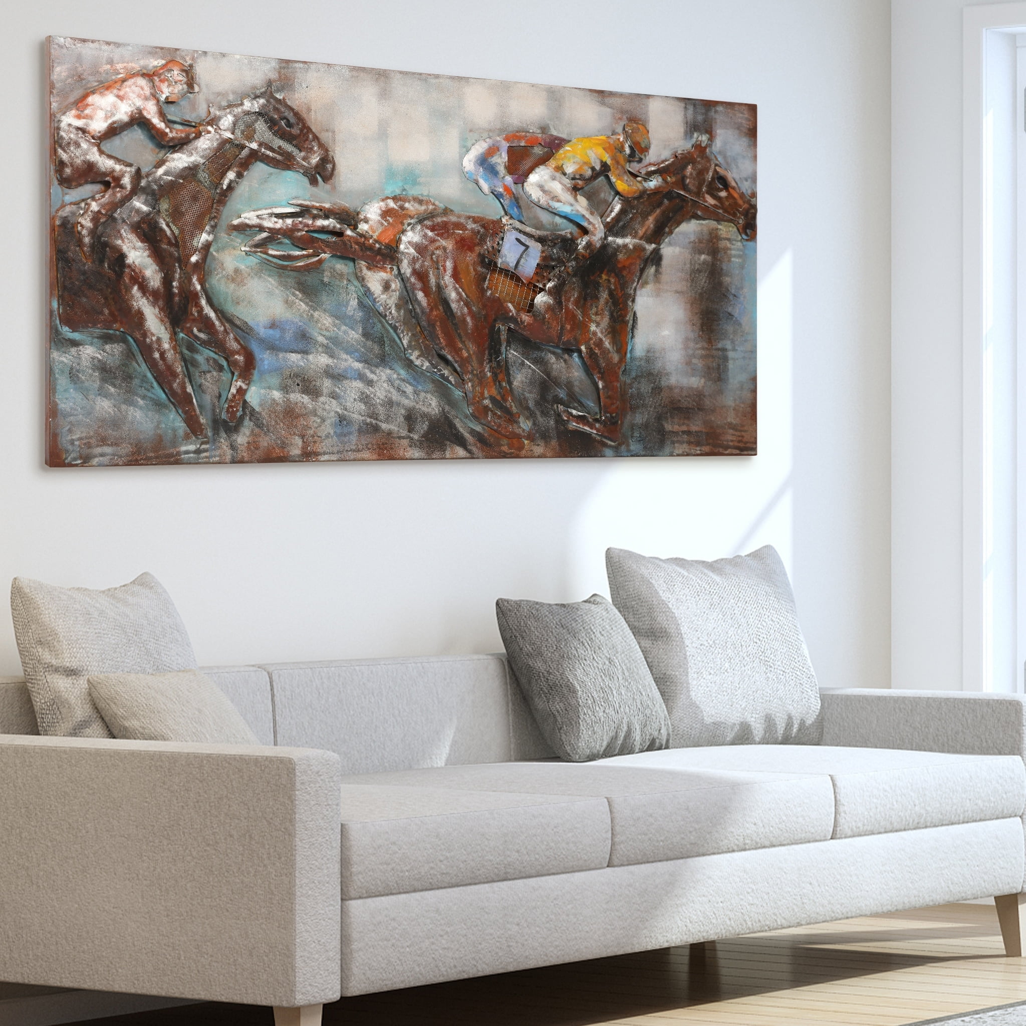 Empire Art Direct Race Day Hand Painted 3D Metal Wall Art, 60" x 30" x 2.4", Ready to Hang