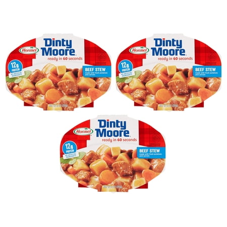 (3 pack) DINTY MOORE Beef Stew, Shelf-Stable, 12 grams Protein, 9 oz Plastic Microwaveable Tray
