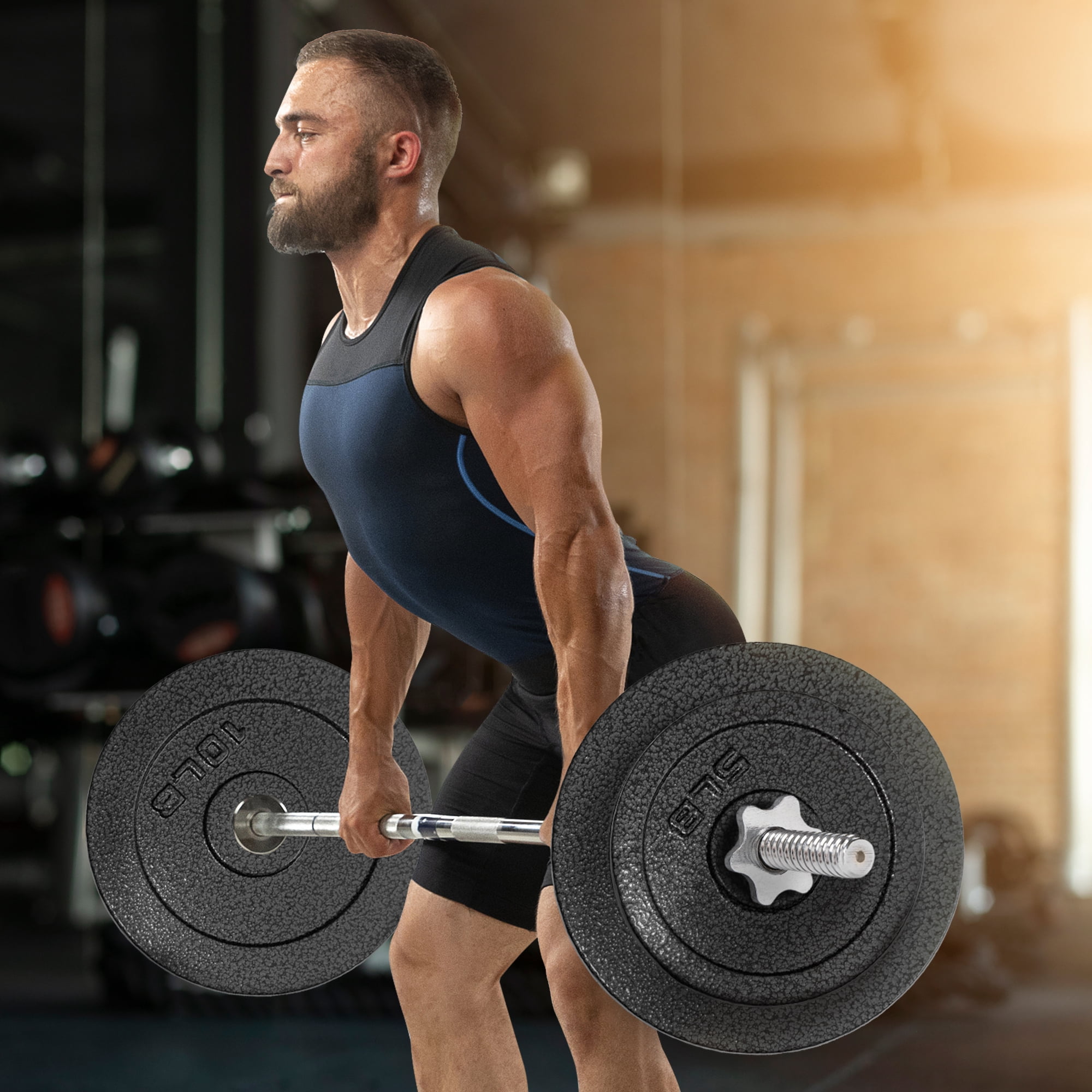 BalanceFrom 1-Inch Standard Cast Iron Weight Plate Set，with 5FT Bar and Star Locks，Multiple Weight Options，for Home Gym Strength Training