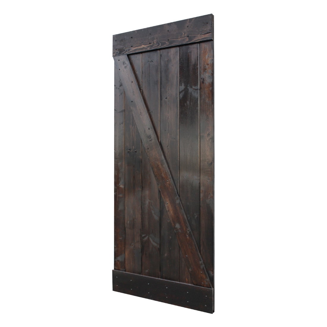 36 in. x 84 in. Dark Walnut Plank Knotty Pine Sliding Barn Wood Interior Door Slab