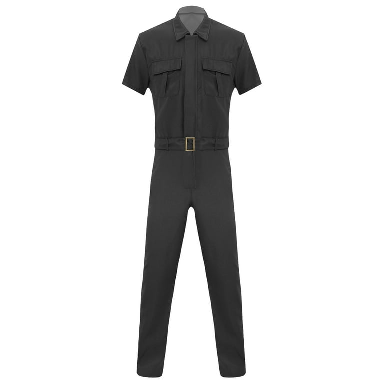 inhzoy Men's Short Sleeve Casual Coverall Mechanic Uniform