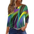 thumbnail image 2 of Women Soft Crew Neck 3/4 Sleeve Pullover Tunics Loose Cute Basic Tees 2026 Summer Business Casual Work Blouses Light Green XL, 2 of 5
