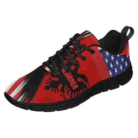 

Albanian American Flag Running Shoes Sneakers Mesh Black Size 5