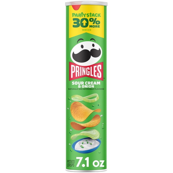 Pringles Sour Cream and Onion Potato Crisps Chips, Lunch Snacks, 7.1 oz Canister