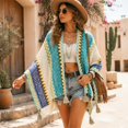 thumbnail image 2 of MSJUHEG Women's Crochet Poncho Cardigan 3/4 Sleeve Shirts Swimsuit Coverups Lightweight Cardigans Summer Cardigan Shiny Mesh Top Sheer Thin Cardigan Bolero Shrug Plus Size Cardigan Silver One Size, 2 of 6