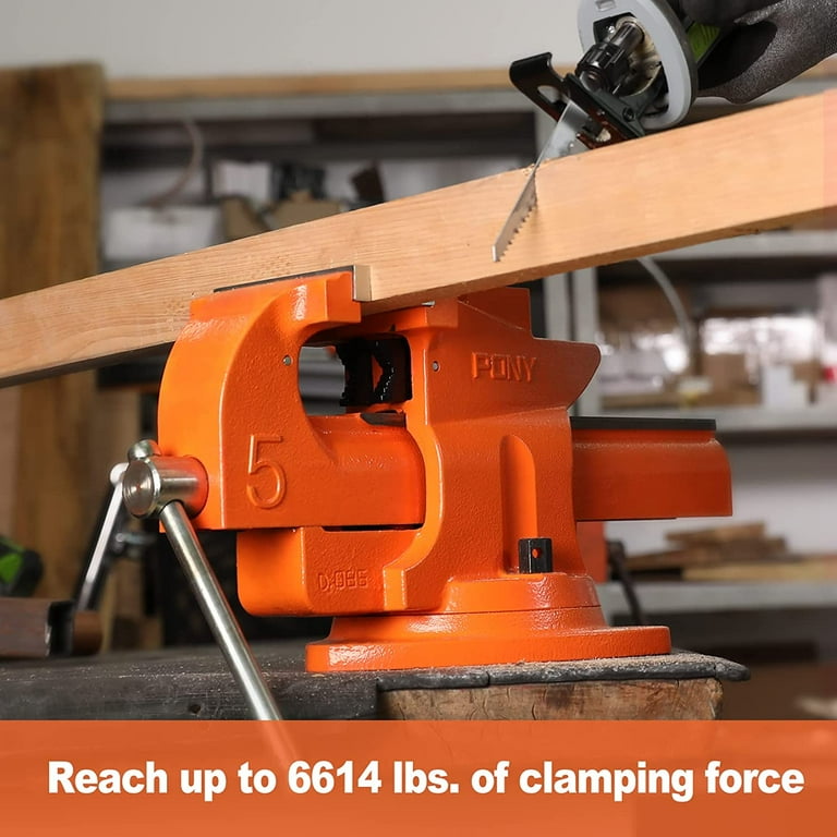 PONY 5 Inch Bench Vise 6614 LBS Clamping Force Heavy Duty Utility Combination Pipe Home Vise Quick Release with 360 degree Swivel Base for