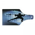 thumbnail image 1 of Fitness Cutting Board, Silhouette of Weightlifter on Abstract Backdrop with Stars Champion, Decorative Tempered Glass Cutting and Serving Board, Wine Bottle Shape, Pale Blue Black White, by Ambesonne, 1 of 1