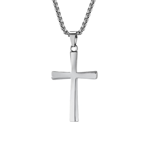PAMTIER Unisex Stainless Steel Personality Simple Plain Twist Cross Pendant Amulet Crucifix Necklace Christian Jewelry Comfort Fit Silver 23.6" Chain