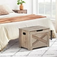 thumbnail image 5 of Wood Storage Chest with 2 Safety Hinges, Flip Top Storage Trunk with Seat Cushion, Modern Storage Bench, 5 of 9