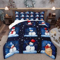 Manfei Happy Christmas Bedding Comforter Set,Snowman Pattern Twin Comforter Sets,Hellow Winter Bedding Set For Girl,Luxury Bedroom Decor Reversible,2pcs