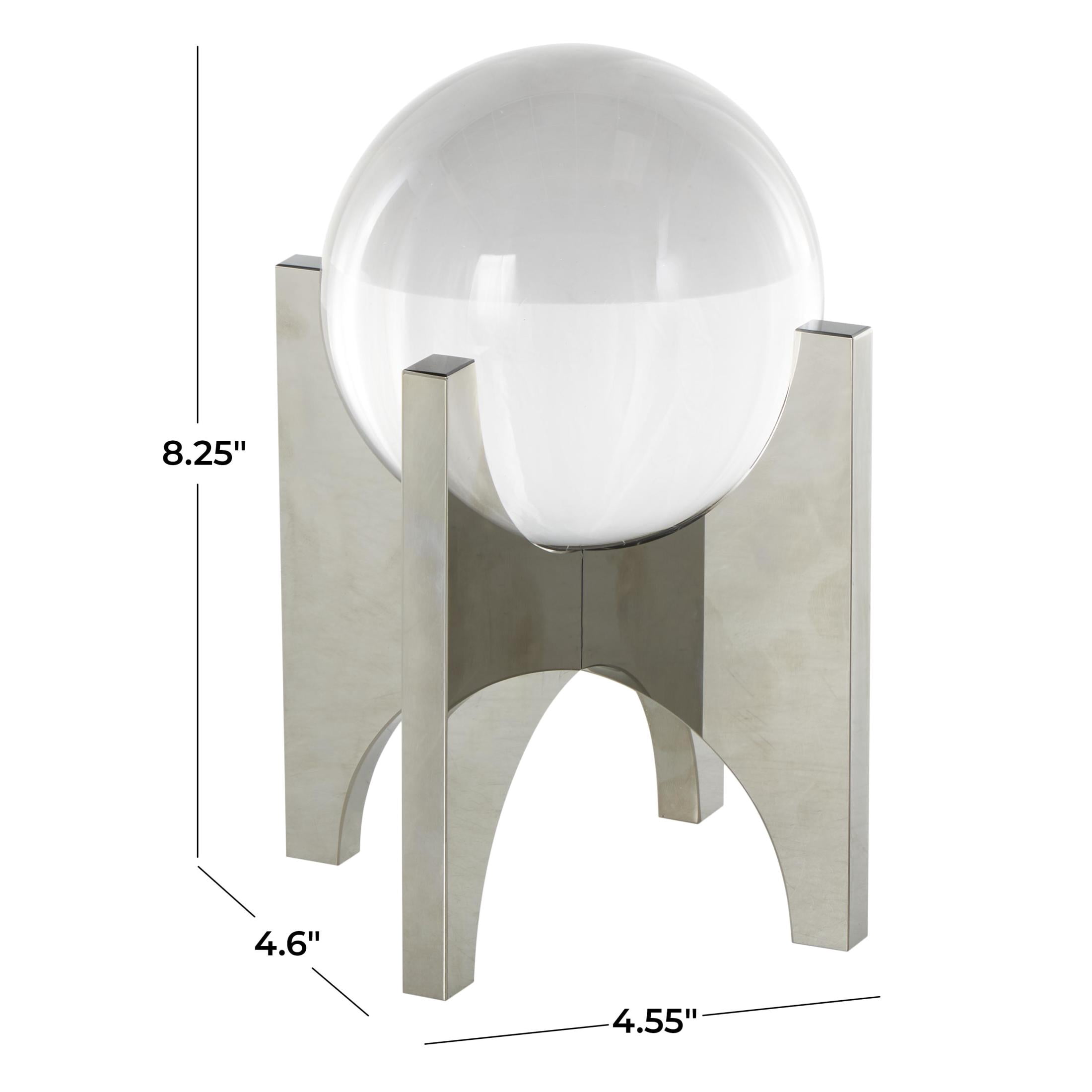 5" x 8" Silver Glass Orb Geometric Sculpture with Clear Orb and X-Shaped Holder, by DecMode