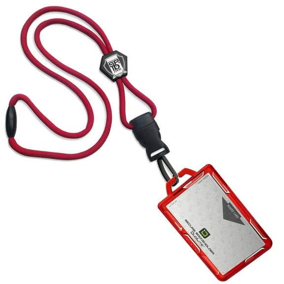 Specialist ID Heavy Duty Lanyard and Identity Stronghold 2-Card RFID Blocking Badge Holder - 2 Sided / Blocks 13.56MHz Signal (Red)