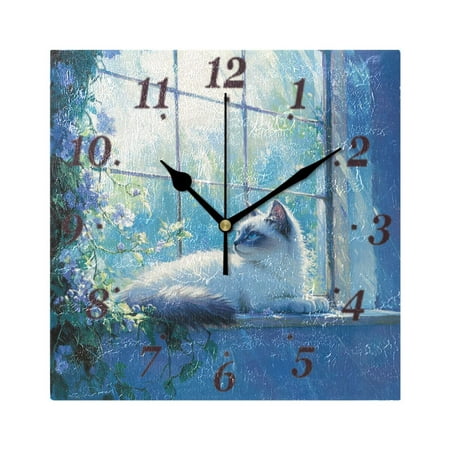 Graceful Siamese Cat Wall Clock Square Clock Decoration Creative Clock Dual Use Black Pointer 7.78in