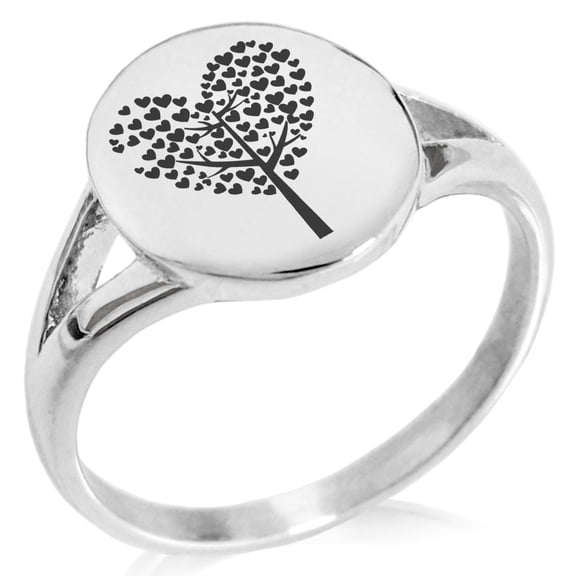 Stainless Steel Tree of Hearts Minimalist Oval Top Polished Statement Ring