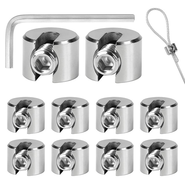 10PCS Stainless Steel Cable Clamps, 316 Stainless Steel Cable Clamps with Hexagonal Screw Wrench, Rope Clamp for Wire Rope, Clothesline Tensioner, Cable Tensioner, 4mm M8