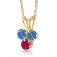 thumbnail image 2 of Gem Stone King 14K Yellow Gold Fancy Blue Zirconia and Red Ruby 3-Stone Pendant Necklace for Women (0.38 Cttw, Gemstone, Round 3MM, 18 inch Chain), 2 of 4