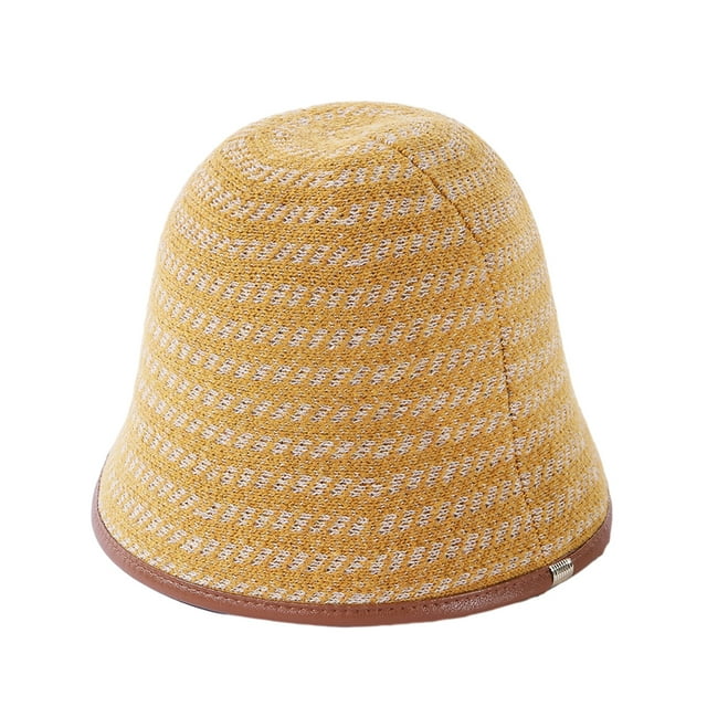 Sombrero de cubo para mujer, gorro de punto de lana a la moda, gorro de ganchillo cálido, gorra de pescador al aire libre, sombrero de bombín Vintage