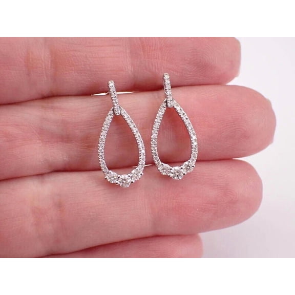 2Ct Round Cut Lab Created Diamond Teardrop Drop Dangle For Women's Earrings 14k White Gold Plated 925 Silver