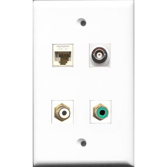 RiteAV 1 Port RCA White and 1 Port RCA Green and 1 Port BNC and 1 Port Cat6 Ethernet White Wall Plate