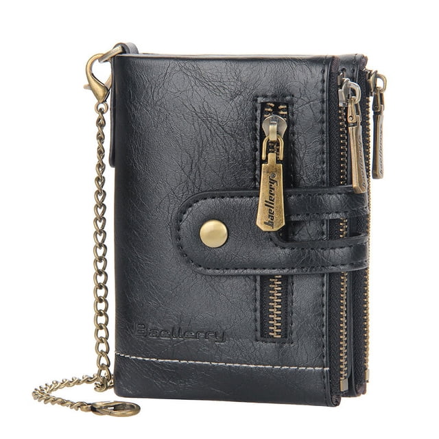 Monedero corto retro con doble cremallera para hombre, monedero con múltiples tarjetas