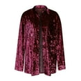 thumbnail image 4 of Womens Soft Velvet Shirt Jacket Chest Pockets Long Sleeve Lapel Collar Button Down Flannels Vintage Outfit Outwear (X-Large, Wine), 4 of 6