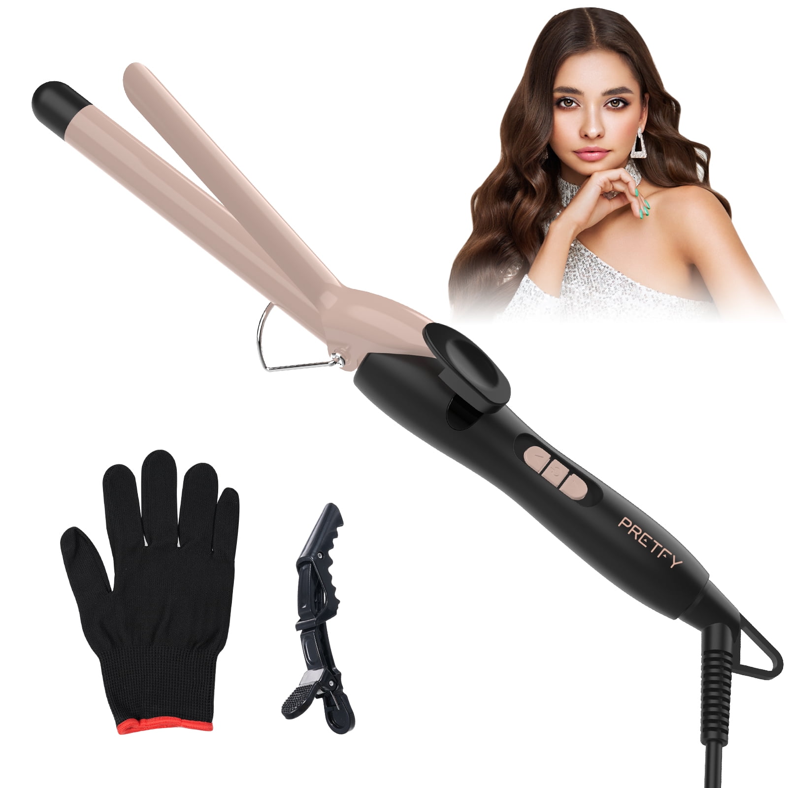Pretfy Curling Tongs, 19mm Hair Curler Small Curling Iron Adjustable