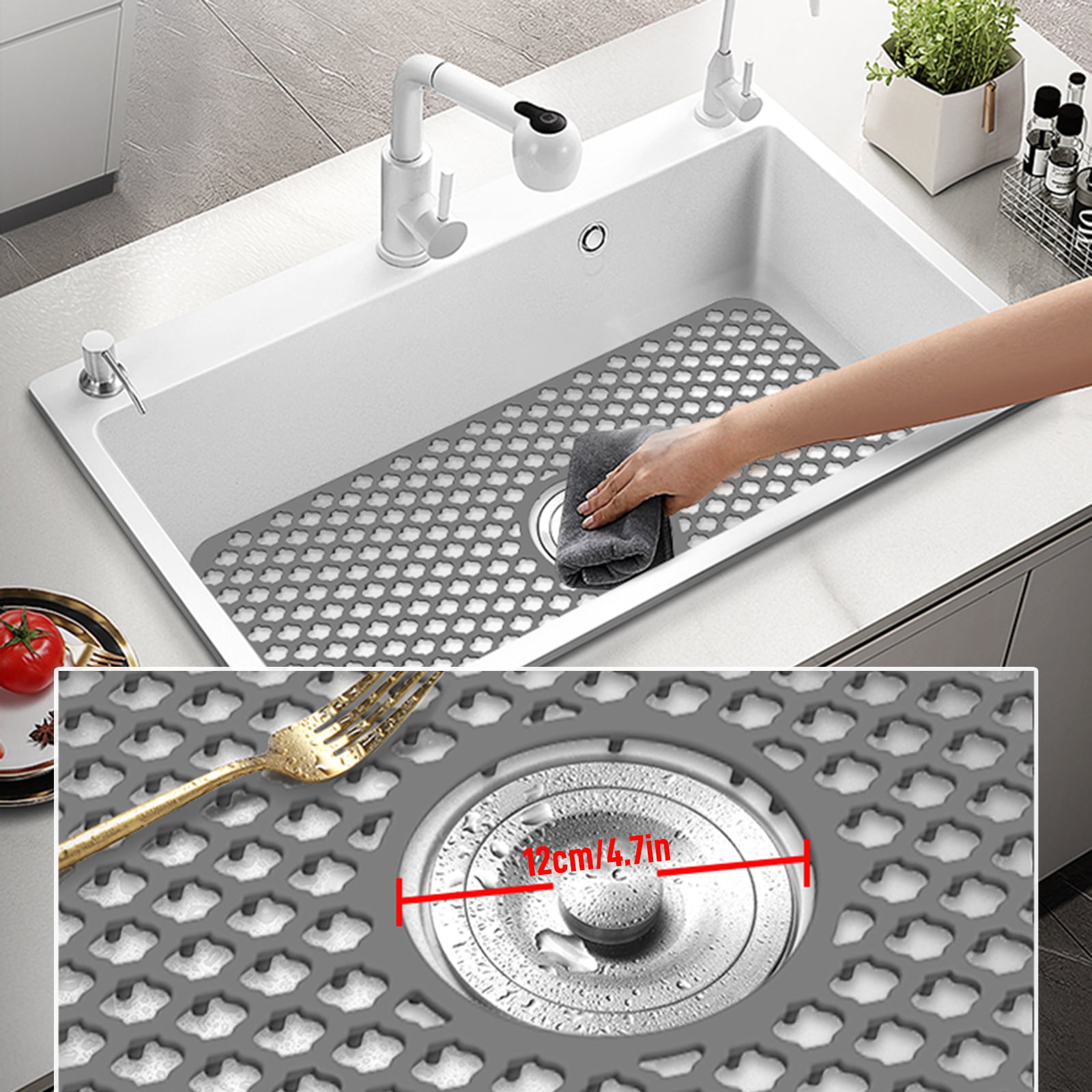 Tarmeek Silicone Sink Protector, Rear Drain Kitchen Sink Mats Grid  Accessory,1 PC Folding Non-slip Sink Mat for Bottom of Farmhouse Stainless  Steel