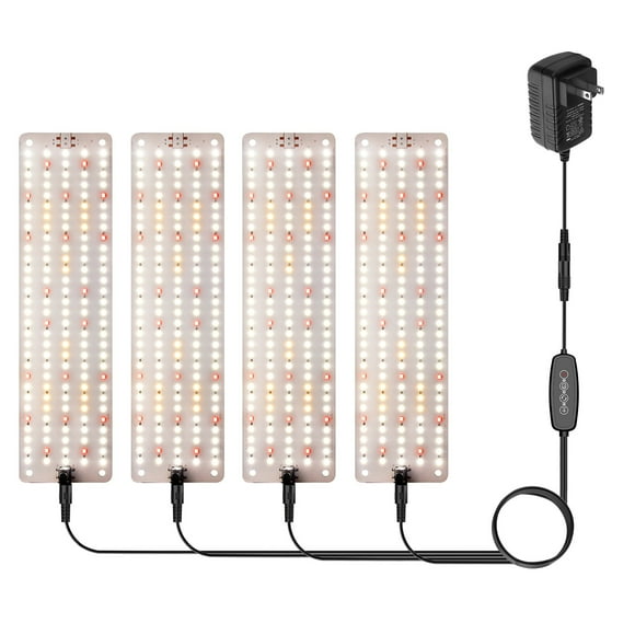 600-LED Full Spectrum Plant Grow Light Panels (80 Red, 64 3000K, 456 5000K) - 24H Auto Timer (3H/6H/12H), 6 Brightness Levels, Cold Sunlight (DC12V) - 4 Pack Parallel Design with Nylon Ties & Foam