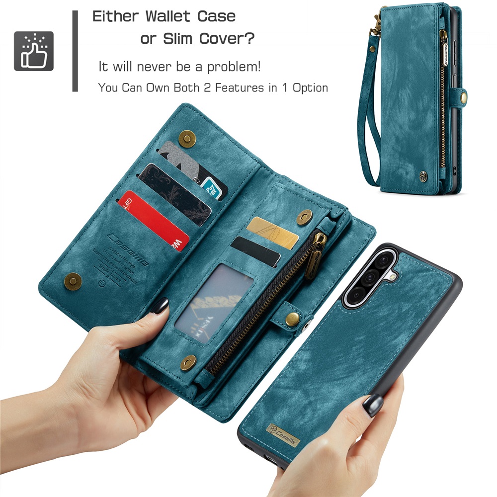 CaseMe Leather Case for Samsung Galaxy A17,2 in 1 Detachable Wallet Case with 8-Card Holder Zipper Bills Slot,Magnetic Shockproof Flip Leather Cover Zipper Pocket Phone Cases,Blue,For Galaxy A17