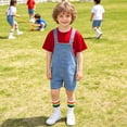 thumbnail image 5 of LRen Overalls for Girls Size 10-12 Summer Denim Shortsalls+ Solid Color Top+Socks 3Piece Set Loose Fit Cotton Daily Wear Stretchy Denim Rompers With Pockets, 5 of 7