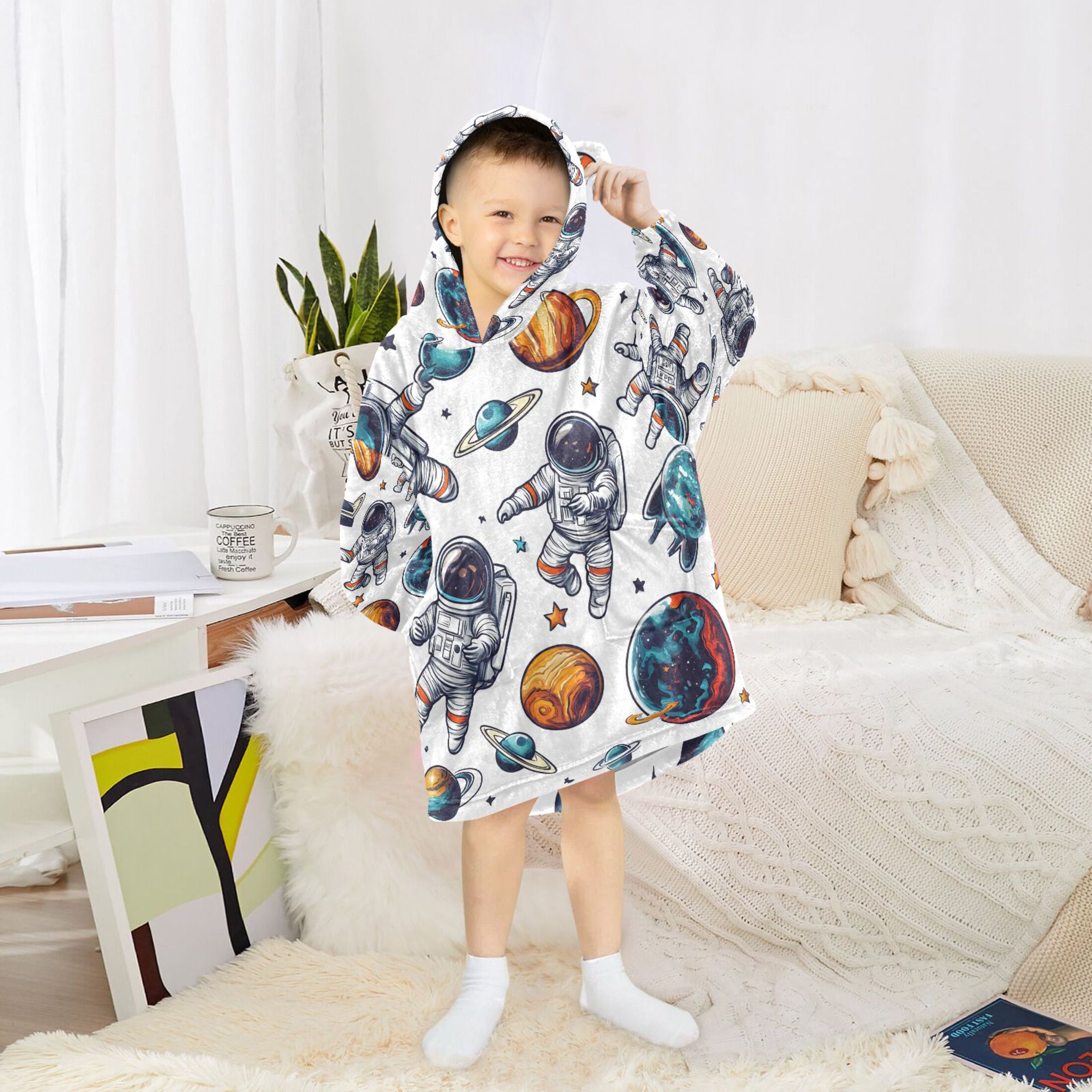 joogoo Wearable Blanket Hoodie Astronaut Planet for Flannel Sherpa Pocket 3-14 YR L